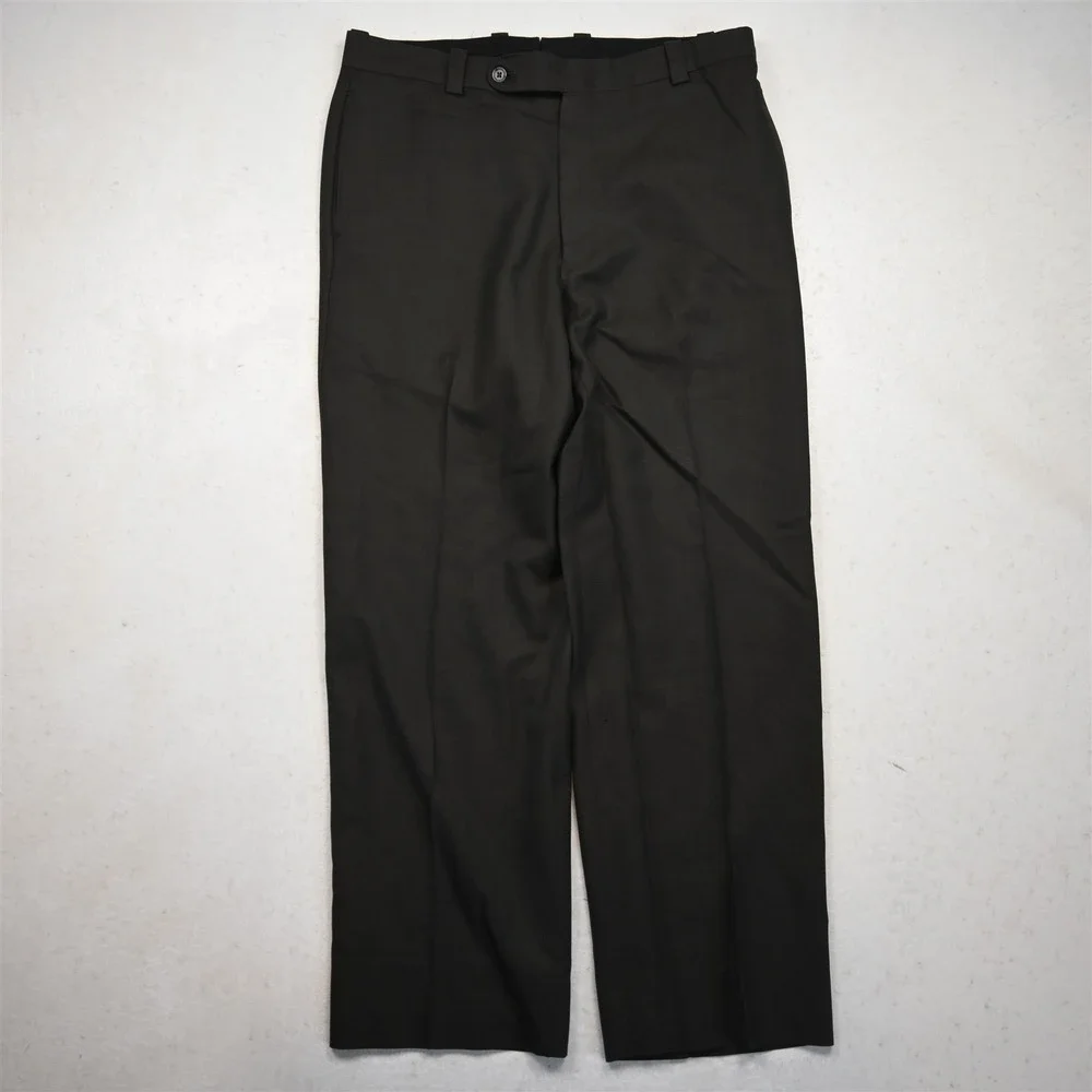 Bespoke 32x29 Brown Green Wool Flat Front Classic Dress Mens Pants